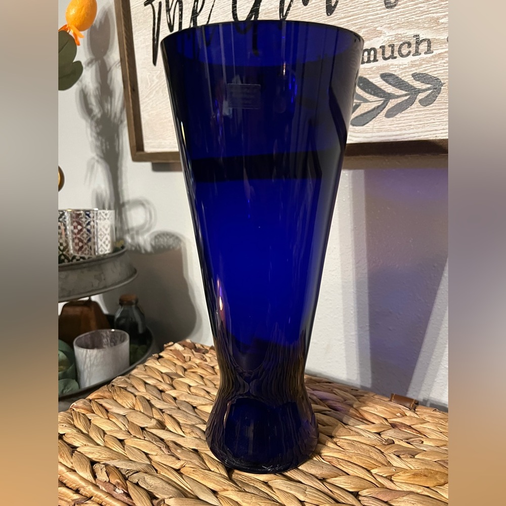 LSA International Vase Cobalt Blue Mouth Blown Made in Poland.